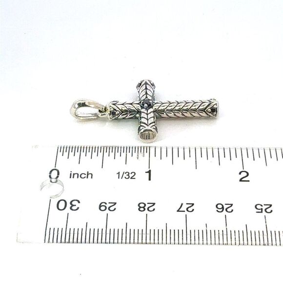 David Yurman Black Diamond Cross Pendant Sterling Silver Estate DY656 - Picture 7 of 7